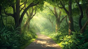 Friendly jungle path illustration